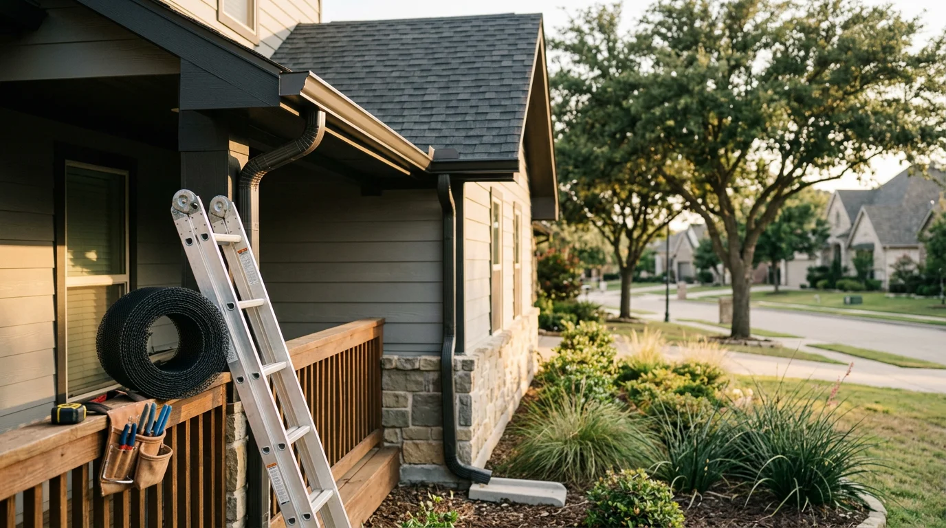 New gutters installed on residential home exterior