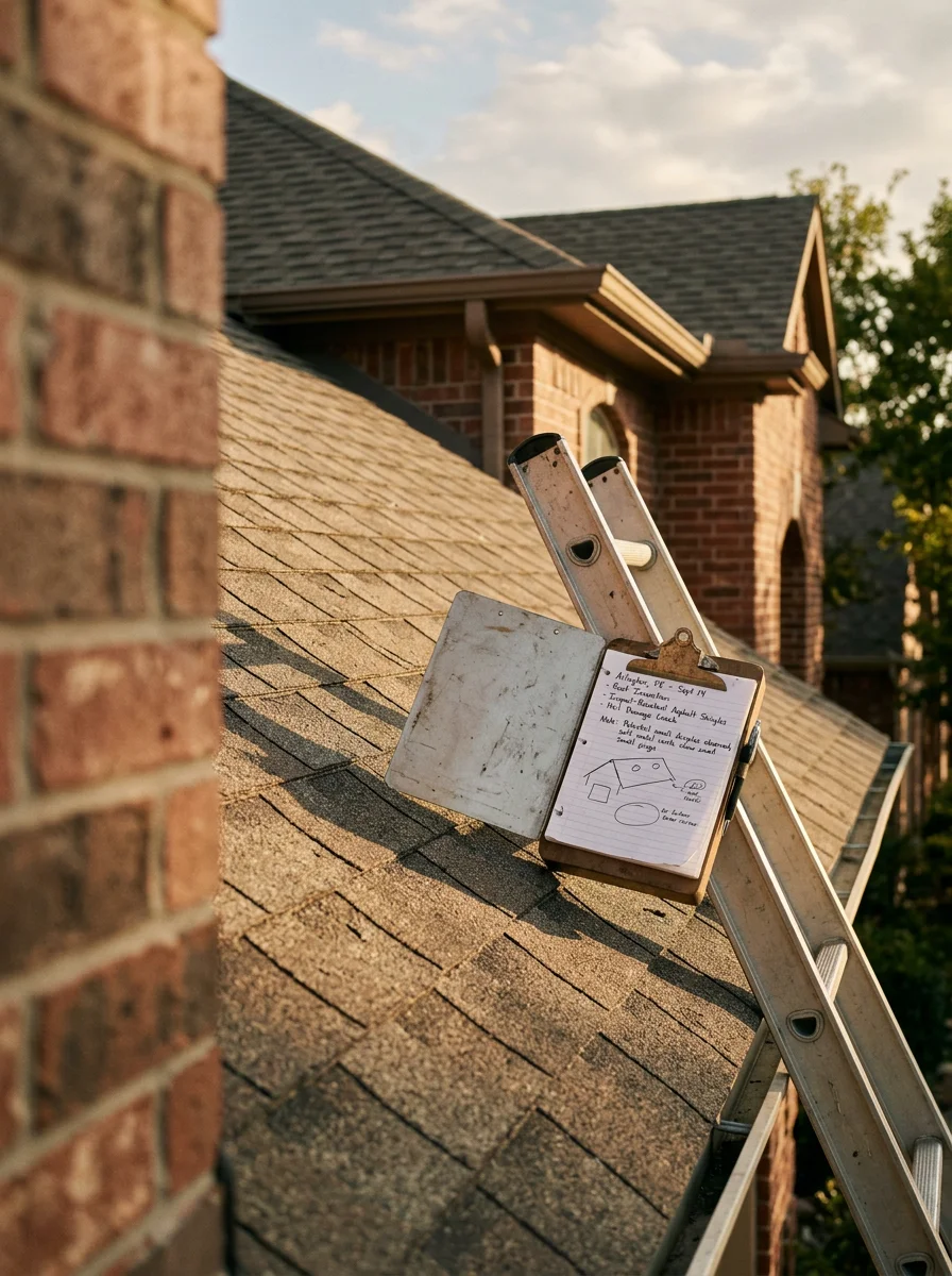 Badger Roofing Solutions crew performing roof inspection on Arlington home with hail-resistant materials