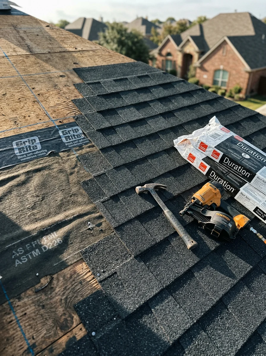 Close-up of professional work being performed on a Dallas/Ft. Worth home exterior with attention to detail.
