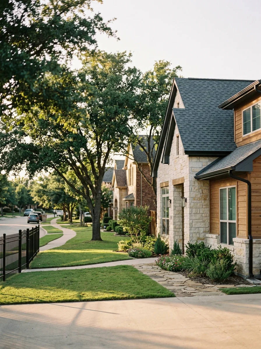 Modern home in Lucas, TX with professional roofing and well-maintained exterior