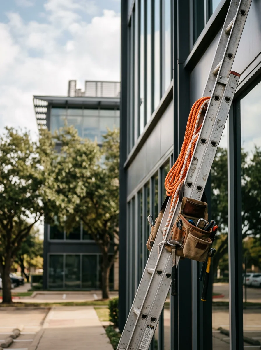 Skilled technician performing detailed work on a Plano commercial property.