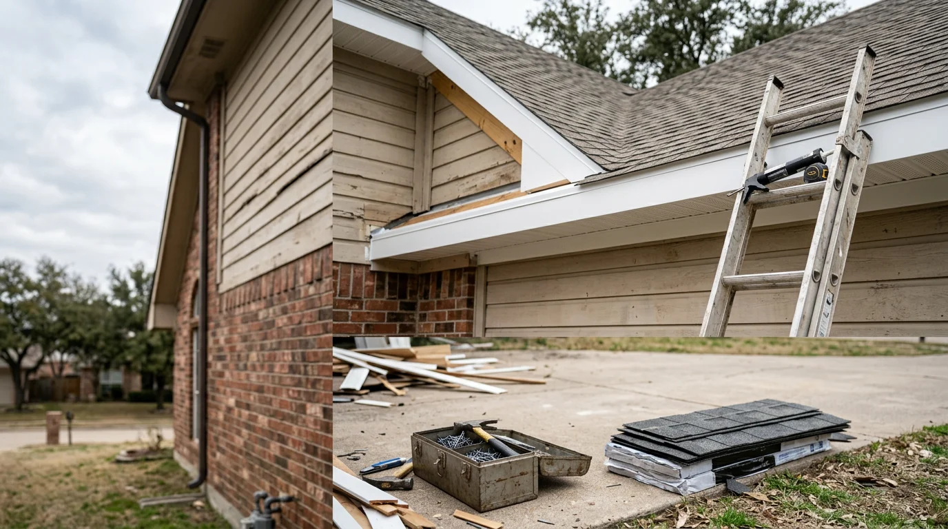 Dallas/Ft. Worth, TX home with newly remodeled exterior showing replaced siding, updated trim, and a restored roofline. The finished exterior reflects a clean, weather-ready finish suited to North Texas conditions.